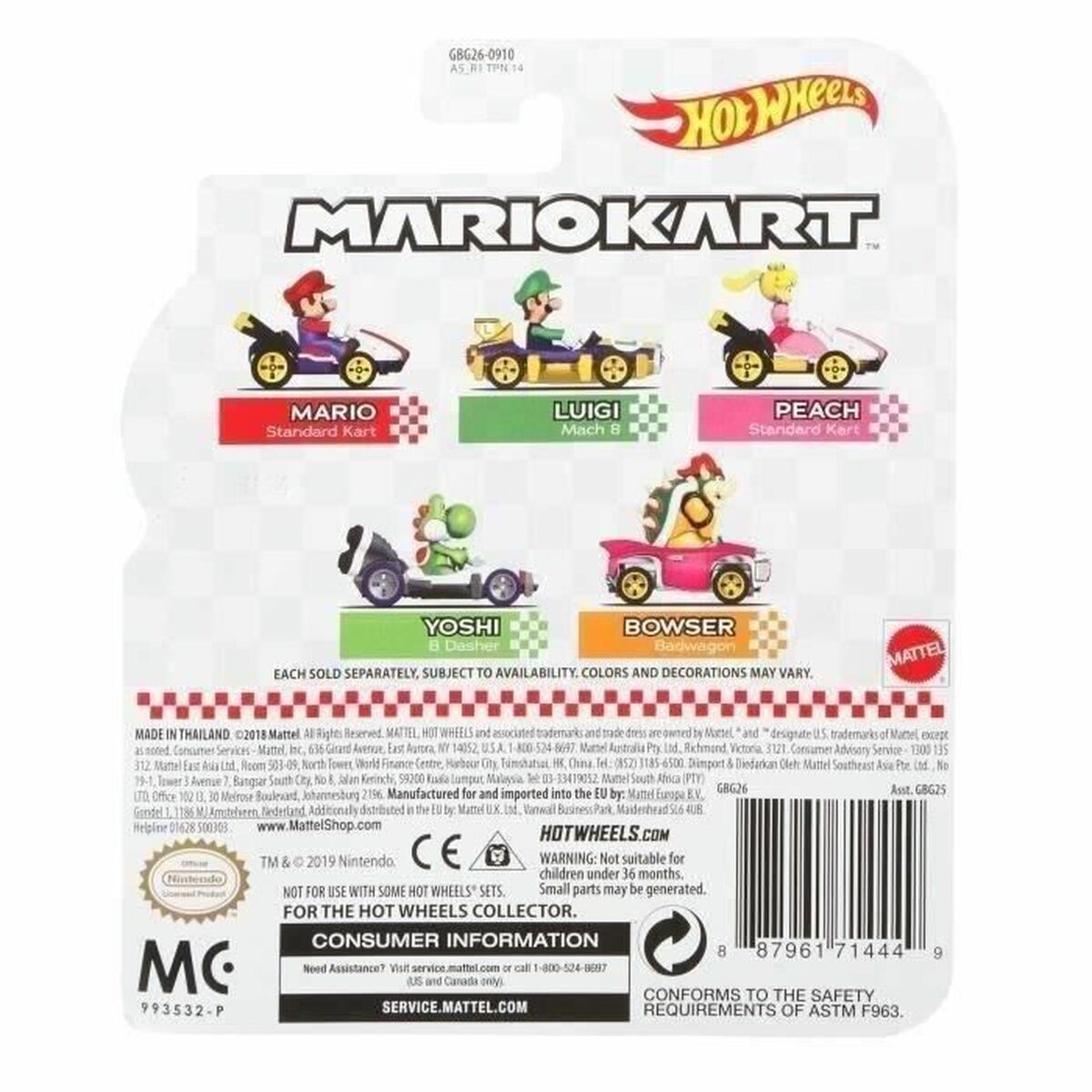 Carrinho de brincar Hot Wheels Mario Kart 1:64 (1 Unidade)